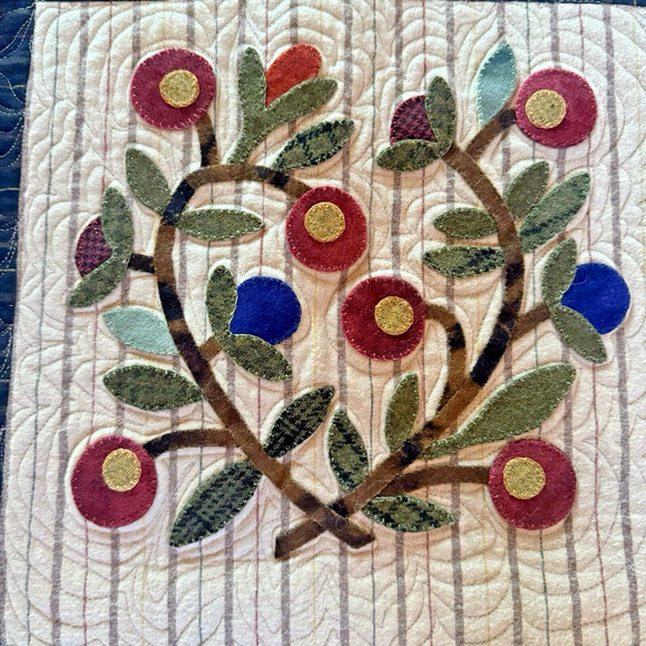 MUSEUM QUALITY Vintage Tulip Medallion Applique Antique Quilt Tapestry 57x45 - Picture 2 of 16